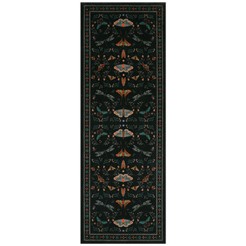 Garvee 2' x 6' Black Botanical Insect Runner Rug, Washable Non-Slip Low-Pile Moth & Butterfly Rug for Hallway, Kitchen & Entryway