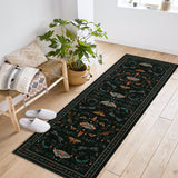 Garvee 2' x 10' Black Washable Runner Rug, Botanical Insect Print Non-Slip Ultra-Thin Rug for Hallway, Bedroom & Kitchen - Black