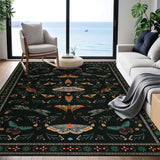 Garvee 5' x 7' Black Botanical Insect Area Rug, Washable Non-Slip Soft Low-Pile Moth & Butterfly Rug for Living Room, Bedroom & Office - Black