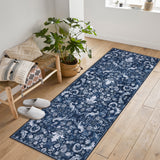 Garvee Traditional Area Rug Foldable Indoor Washable Rug Thin Non-Slip Carpet Mat Dark Blue 2'x6' - Dark Blue