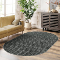 Garvee Modern Black Oval 3x5 Area Rug Braided Print Floor Cover with Non-Slip Backing, Contemporary Indoor Carpet, Foldable Low Pile Accent Rug for Bedroom, Living Room