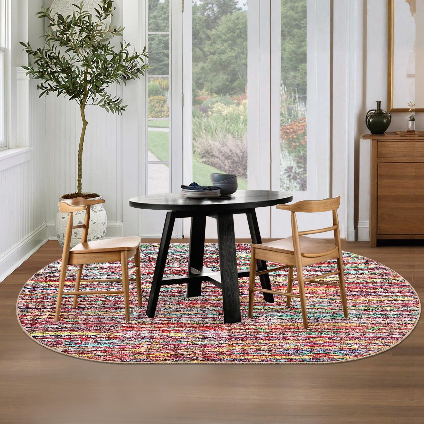Garvee Modern Multicolor Oval 3x5 Area Rug Braided Print Floor Cover with Non-Slip Backing, Contemporary Indoor Carpet, Foldable Low Pile Accent Rug for Bedroom, Living Room