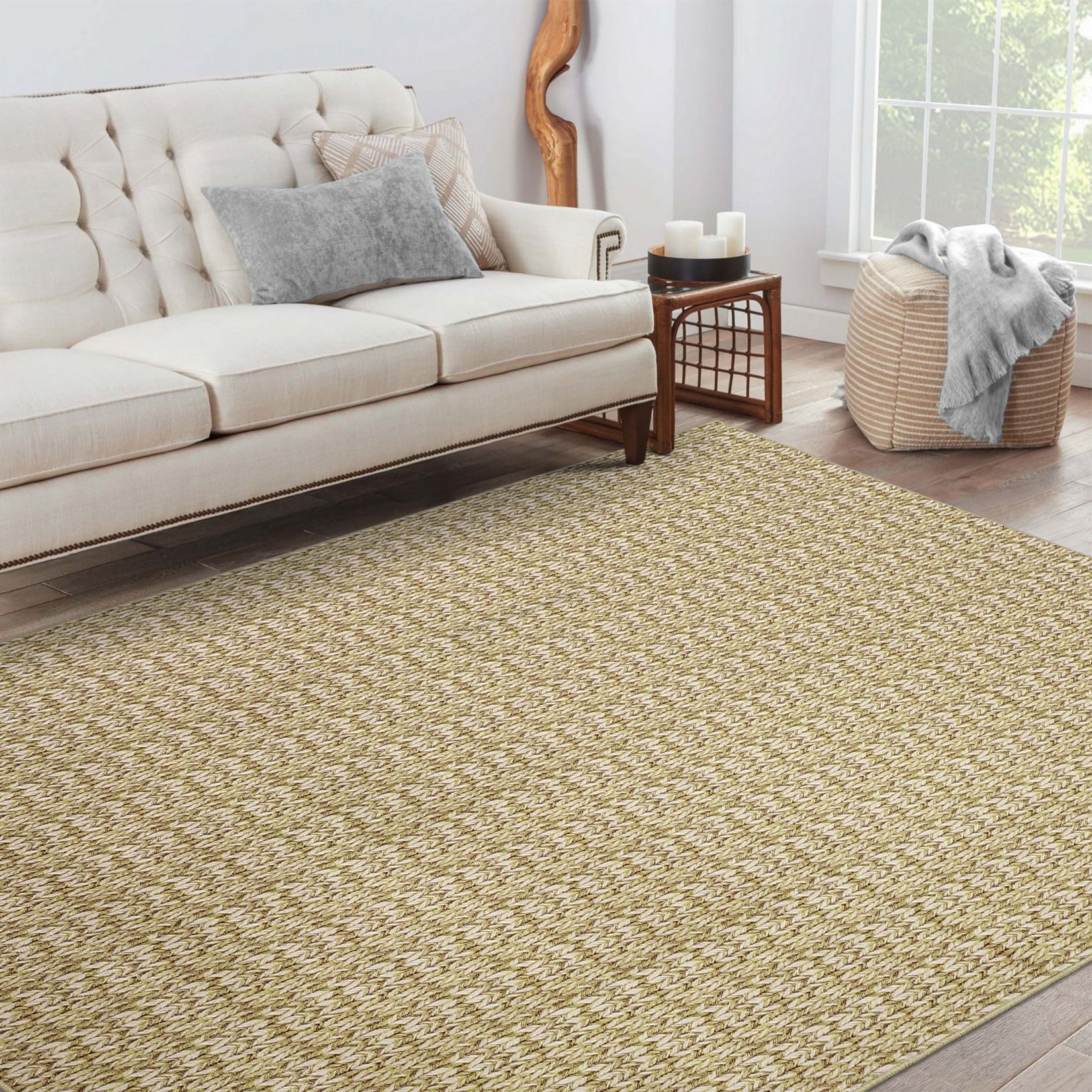 Garvee Modern Camel 5x7 Area Rug Braided Print Floor Cover with Non-Slip Backing, Washable Contemporary Indoor Carpet, Foldable Low Pile Throw Rug for Bedroom, Living Room