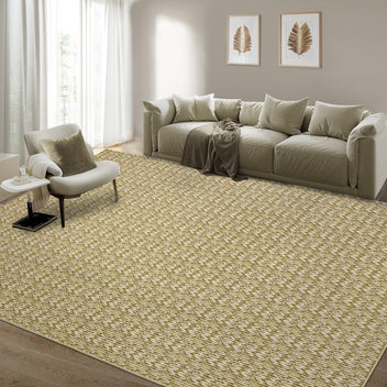 Garvee Modern Camel 8x10 Living Room Rug Large Braided Print Area Rug with Non-Slip Backing, Contemporary Indoor Carpet, Foldable Low Pile Floor Cover for Dining Room, Bedroom