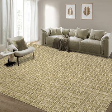 Garvee Modern Camel 8x10 Living Room Rug Large Braided Print Area Rug with Non-Slip Backing, Contemporary Indoor Carpet, Foldable Low Pile Floor Cover for Dining Room, Bedroom