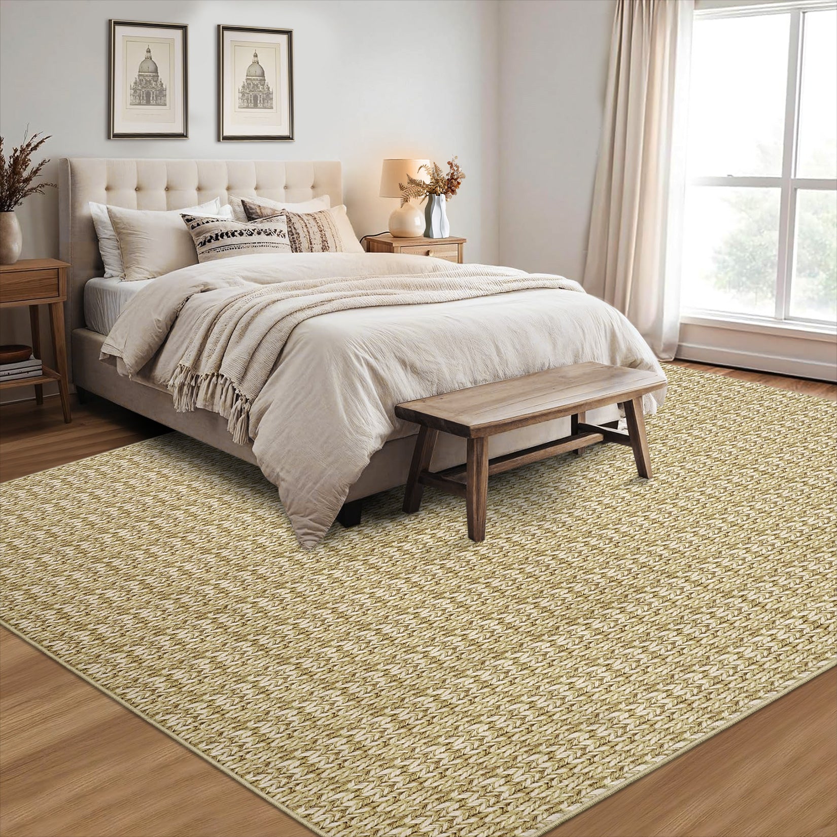 Garvee Modern Camel 6x9 Area Rug Braided Print Throw Rug with Non-Slip Backing, Washable Contemporary Accent Carpet, Foldable Low Pile Floor Cover for Living Room, Bedroom