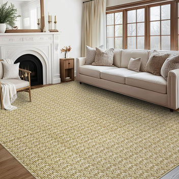 Garvee Modern Camel 10x13 Area Rug Braided Print Accent Carpet with Non-Slip Backing, Washable Contemporary Floor Cover, Foldable Low Pile Indoor Carpet for Bedroom, Living Room