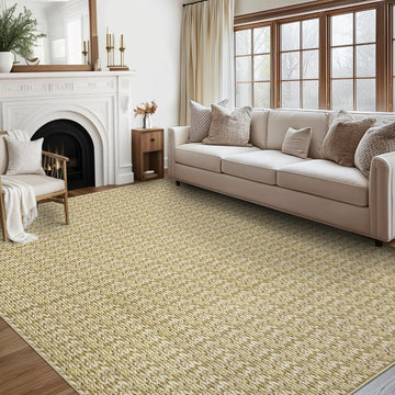 Garvee Modern Camel 10x13 Area Rug Braided Print Accent Carpet with Non-Slip Backing, Washable Contemporary Floor Cover, Foldable Low Pile Indoor Carpet for Bedroom, Living Room