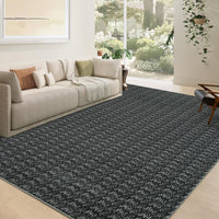 Garvee Modern Black 9x12 Large Area Rug Braided Print Living Room Rug with Non-Slip Backing, Contemporary Indoor Carpet, Foldable Low Pile Floor Cover for Dining Room, Bedroom, Black