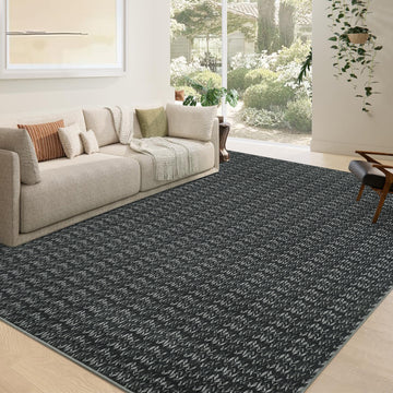 Garvee Modern Black 6x9 Area Rug Braided Print Throw Rug with Non-Slip Backing, Washable Contemporary Accent Carpet, Foldable Low Pile Floor Cover for Living Room, Bedroom