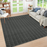 Garvee Modern Black 9x12 Large Area Rug Braided Print Living Room Rug with Non-Slip Backing, Contemporary Indoor Carpet, Foldable Low Pile Floor Cover for Dining Room, Bedroom, Black