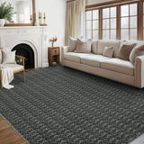 Garvee Modern Black 10x13 Area Rug Braided Print Accent Carpet with Non-Slip Backing, Washable Contemporary Floor Cover, Foldable Low Pile Indoor Carpet for Bedroom, Living Room - Black