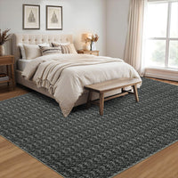 Garvee Modern Black 9x12 Large Area Rug Braided Print Living Room Rug with Non-Slip Backing, Contemporary Indoor Carpet, Foldable Low Pile Floor Cover for Dining Room, Bedroom, Black