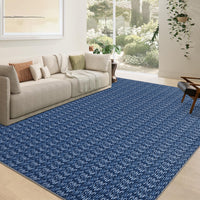 Garvee Modern Blue 8x10 Living Room Rug Large Braided Print Area Rug with Non-Slip Backing, Contemporary Indoor Carpet, Foldable Low Pile Floor Cover for Dining Room, Bedroom