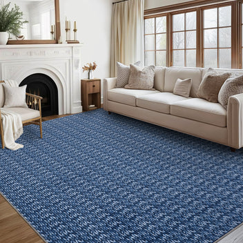 Garvee Modern Blue 10x13 Area Rug Braided Print Accent Carpet with Non-Slip Backing, Washable Contemporary Floor Cover, Foldable Low Pile Indoor Carpet for Bedroom, Living Room
