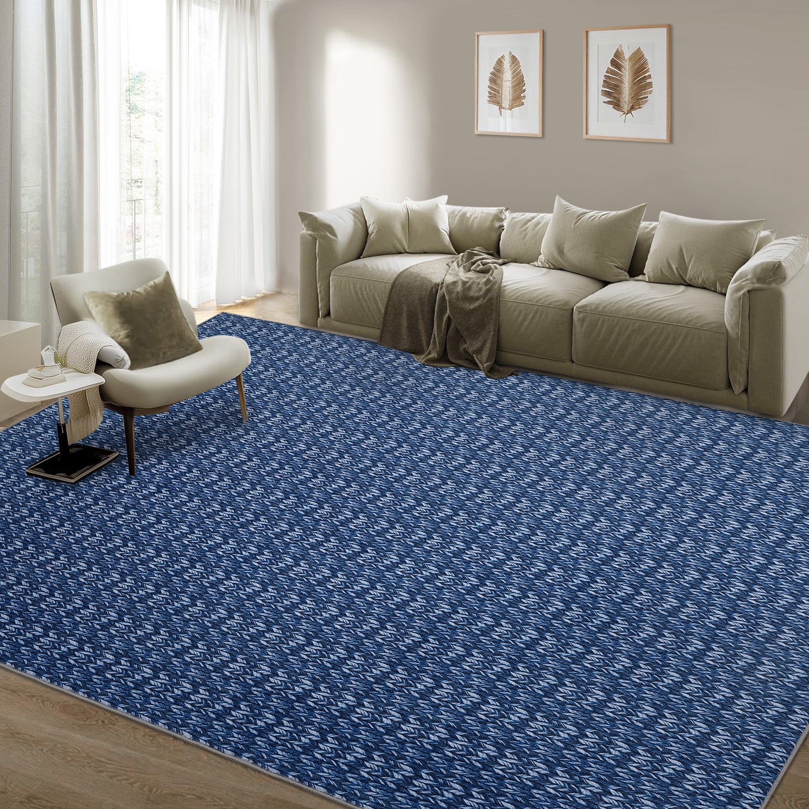 Garvee Modern Blue 10x13 Area Rug Braided Print Accent Carpet with Non-Slip Backing, Washable Contemporary Floor Cover, Foldable Low Pile Indoor Carpet for Bedroom, Living Room