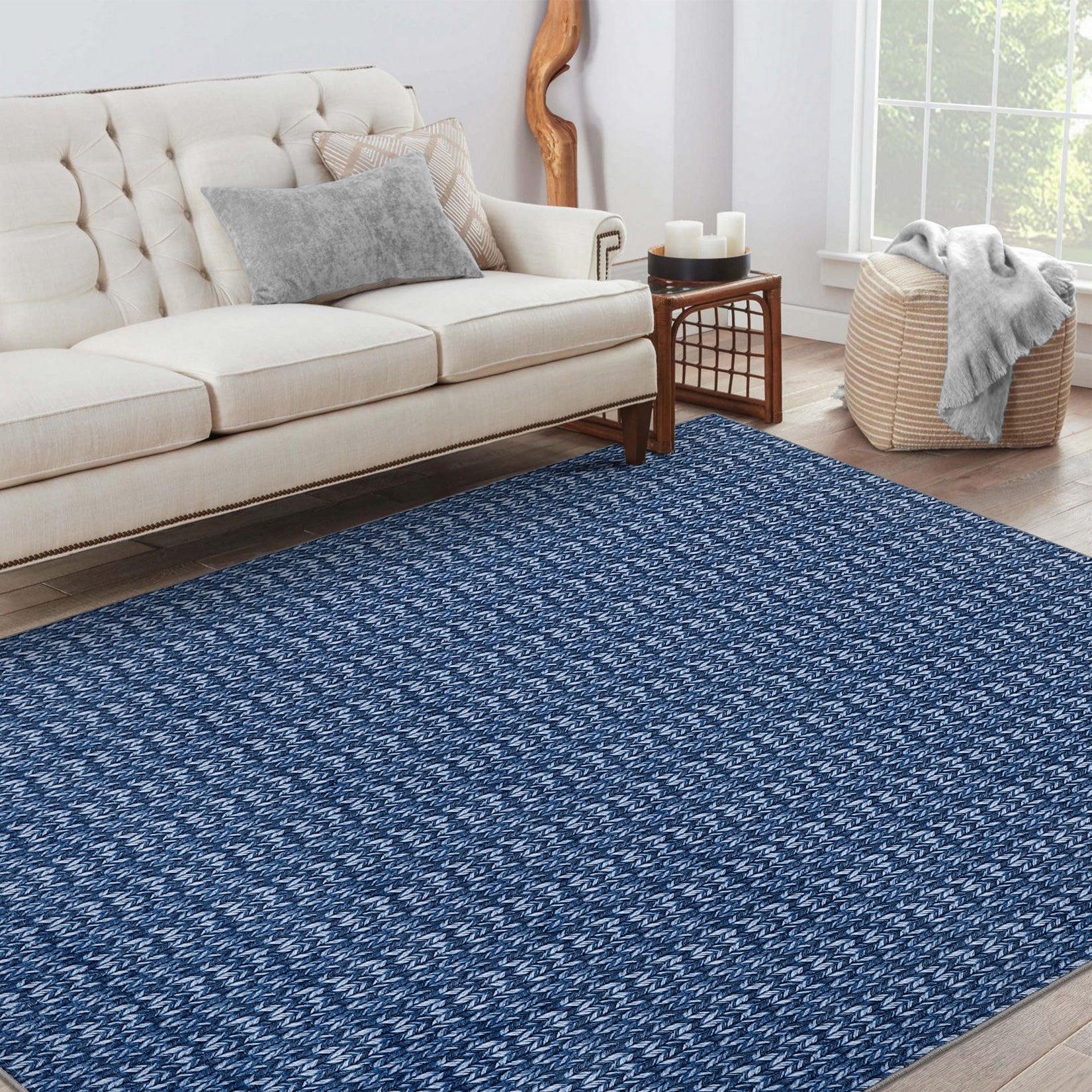 Garvee Modern Blue 10x13 Area Rug Braided Print Accent Carpet with Non-Slip Backing, Washable Contemporary Floor Cover, Foldable Low Pile Indoor Carpet for Bedroom, Living Room