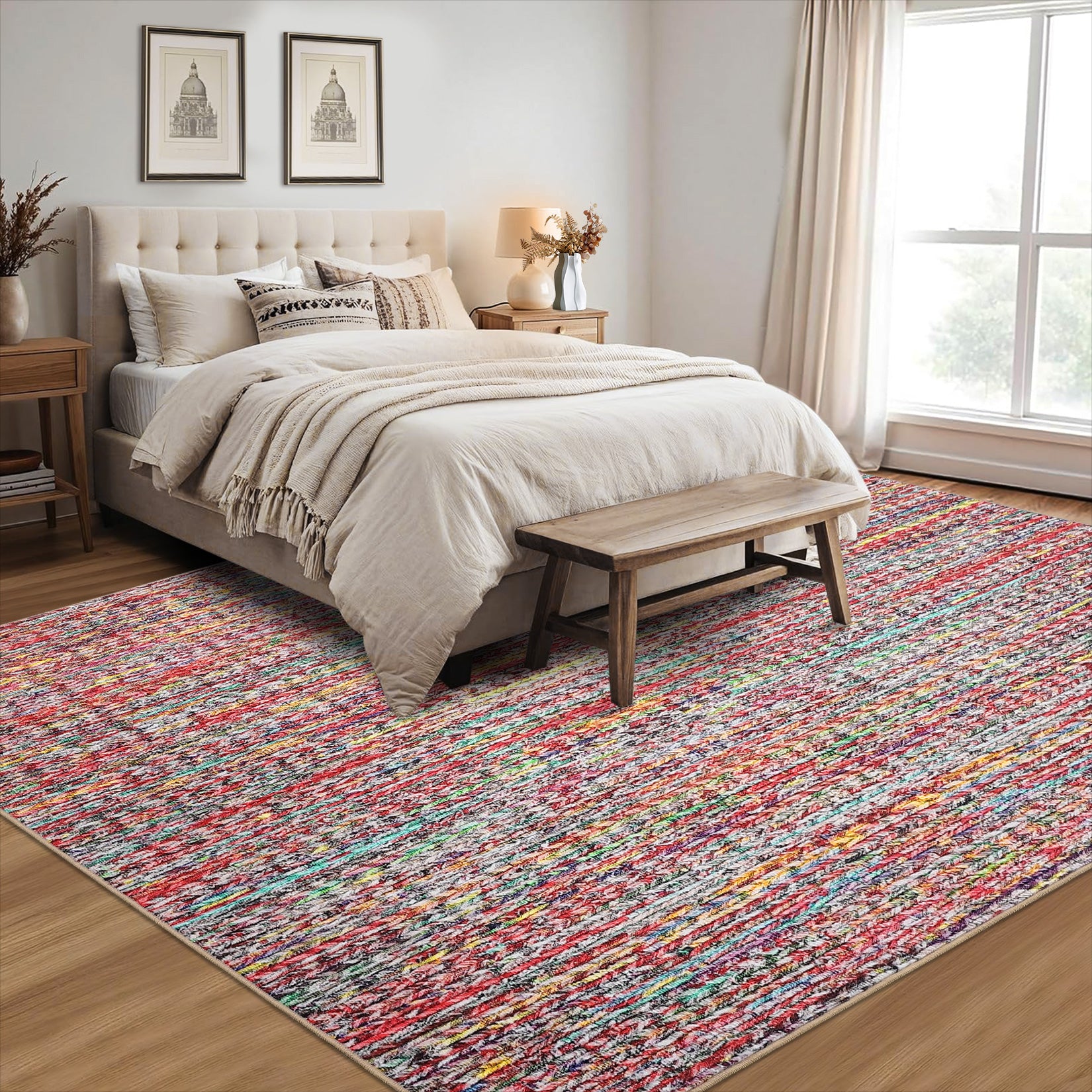 Garvee Modern Multicolor 8x10 Living Room Rug Large Braided Print Area Rug with Non-Slip Backing, Contemporary Indoor Carpet, Foldable Low Pile Floor Cover for Dining Room, Bedroom