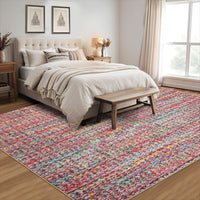 Garvee Modern Multicolor 8x10 Living Room Rug Large Braided Print Area Rug with Non-Slip Backing, Contemporary Indoor Carpet, Foldable Low Pile Floor Cover for Dining Room, Bedroom