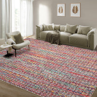 Garvee Modern Multicolor 8x10 Living Room Rug Large Braided Print Area Rug with Non-Slip Backing, Contemporary Indoor Carpet, Foldable Low Pile Floor Cover for Dining Room, Bedroom