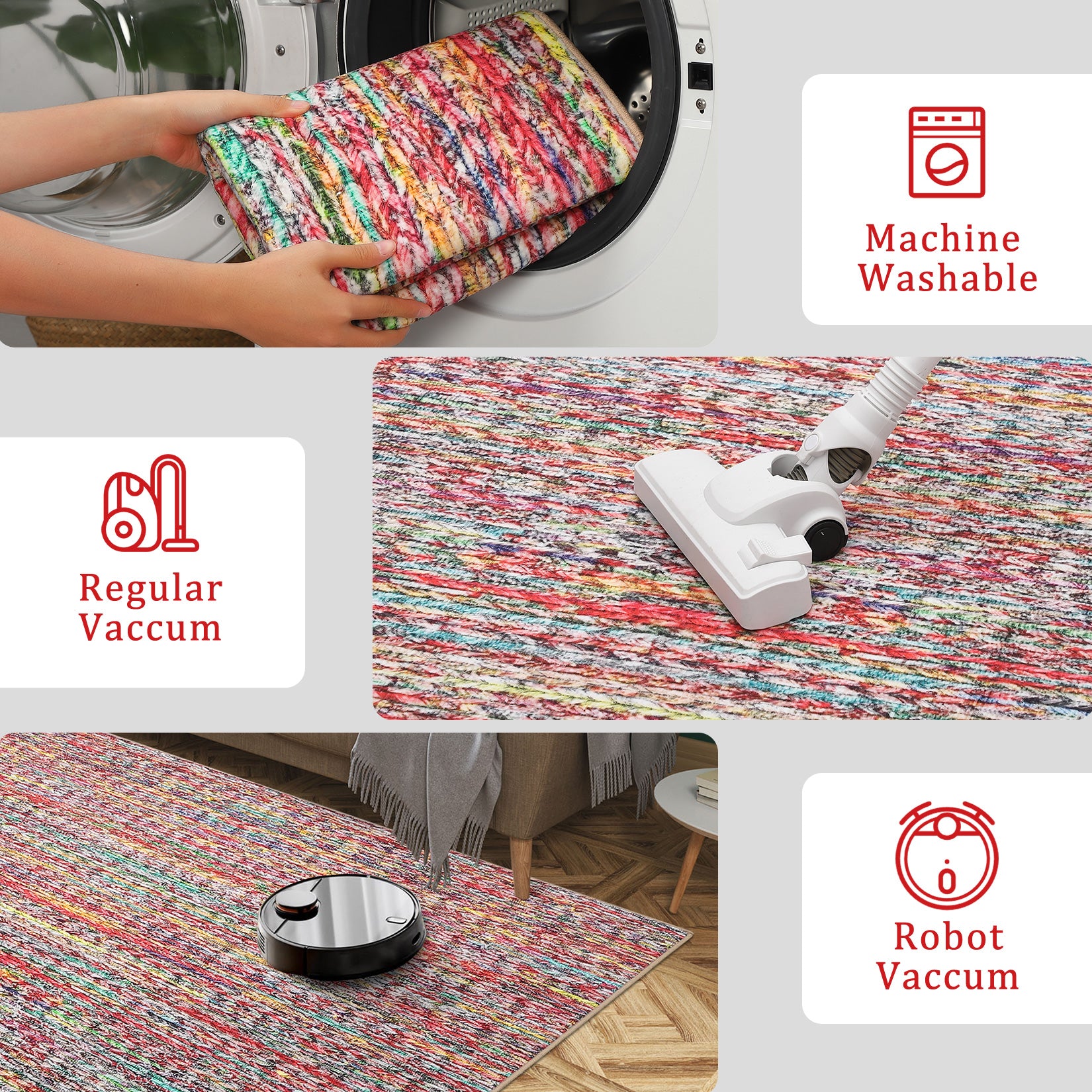 Garvee Modern Multicolor 4'-Round Area Rug Braided Print Circle Rug with Non-Slip Backing, Contemporary Indoor Carpet, Foldable Low Pile Floor Cover for Bedroom, Living Room