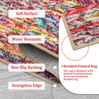 Garvee Modern Multicolor Oval 3x5 Area Rug Braided Print Floor Cover with Non-Slip Backing, Contemporary Indoor Carpet, Foldable Low Pile Accent Rug for Bedroom, Living Room