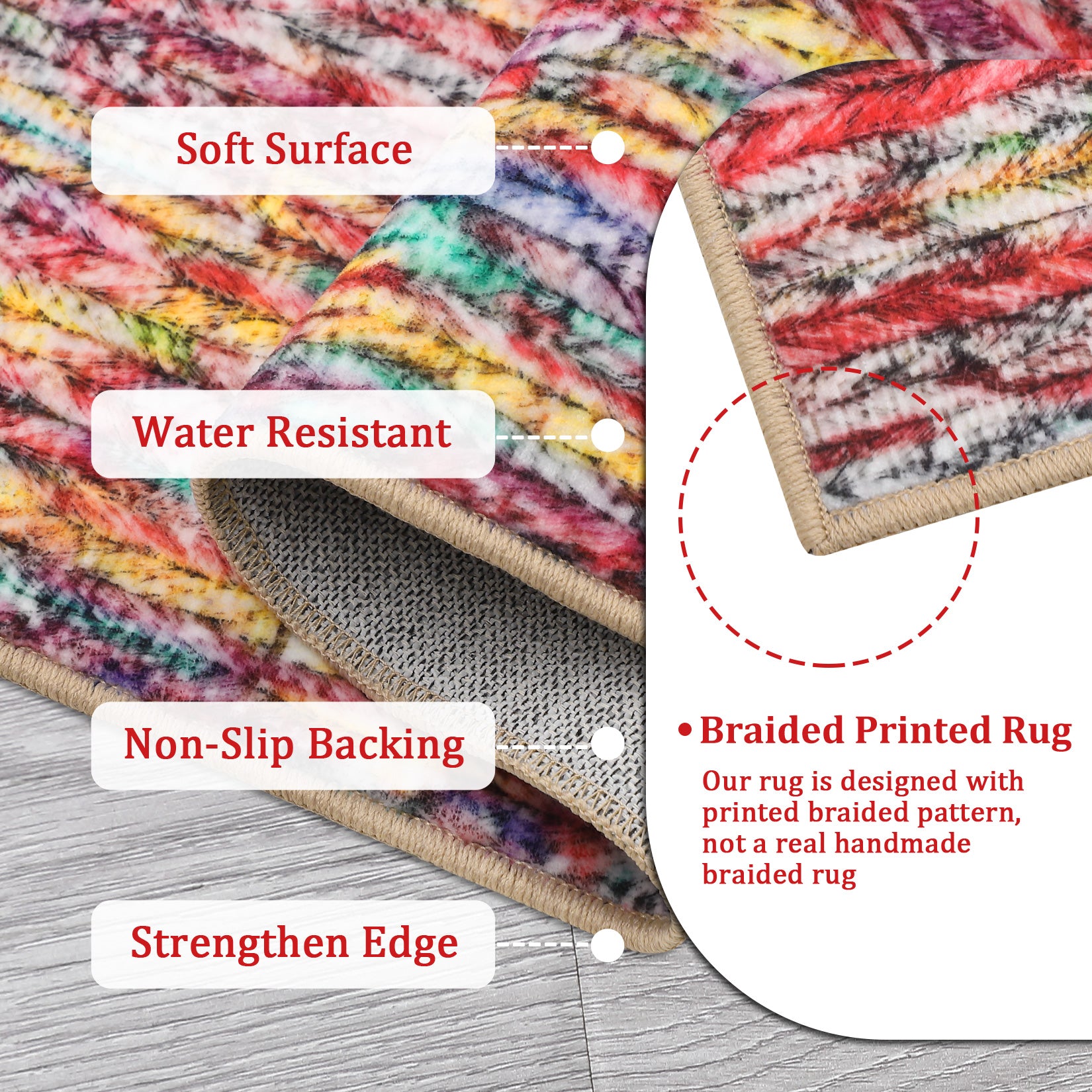 Garvee Modern Multicolor 8x10 Living Room Rug Large Braided Print Area Rug with Non-Slip Backing, Contemporary Indoor Carpet, Foldable Low Pile Floor Cover for Dining Room, Bedroom
