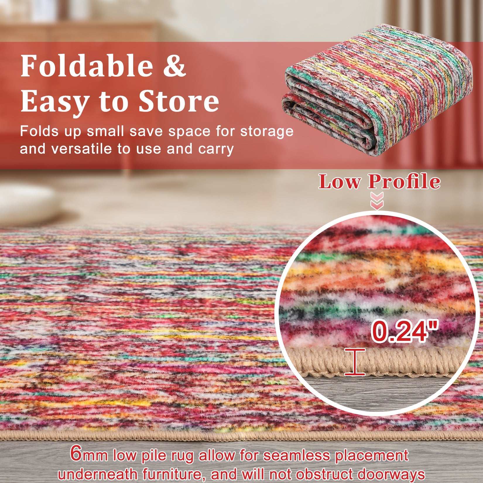 Garvee Modern Multicolor Oval 3x5 Area Rug Braided Print Floor Cover with Non-Slip Backing, Contemporary Indoor Carpet, Foldable Low Pile Accent Rug for Bedroom, Living Room