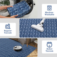 Garvee Modern Blue 6x9 Area Rug Braided Print Throw Rug with Non-Slip Backing, Washable Contemporary Accent Carpet, Foldable Low Pile Floor Cover for Living Room, Bedroom
