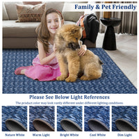 Garvee Modern Blue 5x7 Area Rug Braided Print Floor Cover with Non-Slip Backing, Washable Contemporary Indoor Carpet, Foldable Low Pile Throw Rug for Bedroom, Living Room