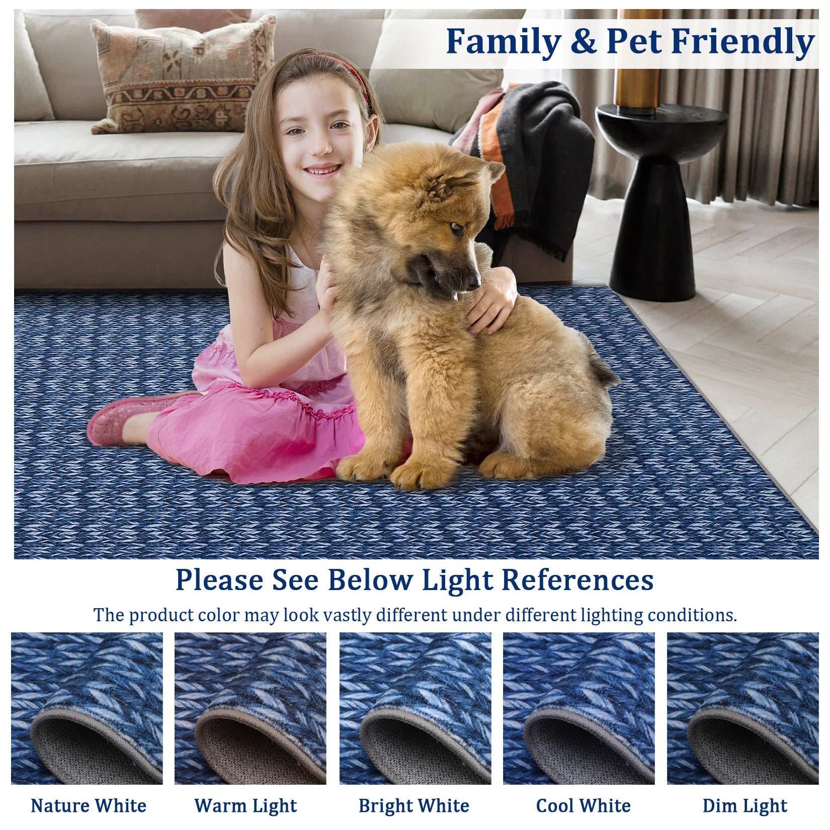 Garvee Modern Blue 10x13 Area Rug Braided Print Accent Carpet with Non-Slip Backing, Washable Contemporary Floor Cover, Foldable Low Pile Indoor Carpet for Bedroom, Living Room