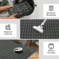 Garvee Modern Black 4'-Round Area Rug Braided Print Circle Rug with Non-Slip Backing, Contemporary Indoor Carpet, Foldable Low Pile Floor Cover for Bedroom, Living Room