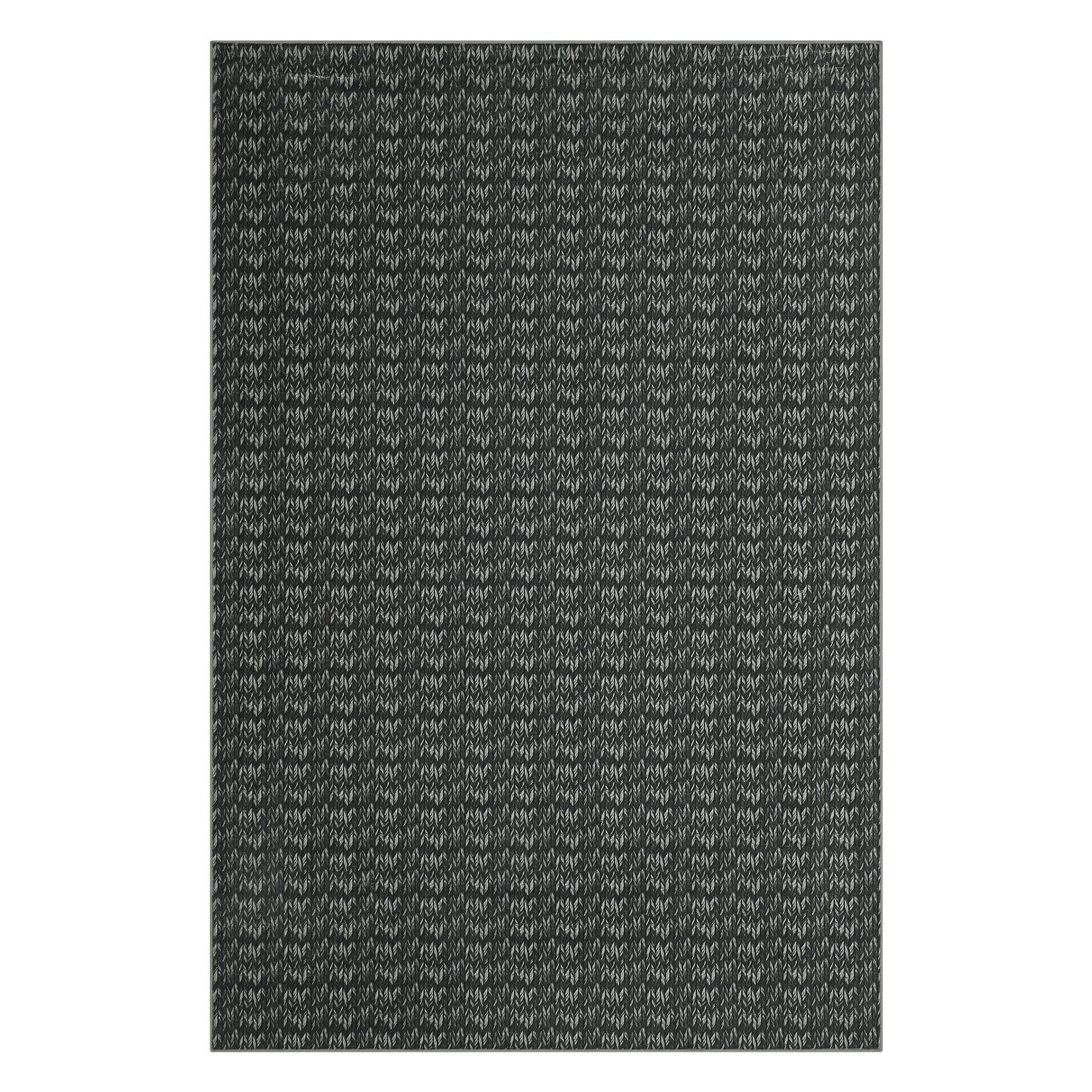 Garvee Modern Black 9x12 Large Area Rug Braided Print Living Room Rug with Non-Slip Backing, Contemporary Indoor Carpet, Foldable Low Pile Floor Cover for Dining Room, Bedroom, Black