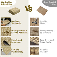 Garvee Modern Camel 6x9 Area Rug Braided Print Throw Rug with Non-Slip Backing, Washable Contemporary Accent Carpet, Foldable Low Pile Floor Cover for Living Room, Bedroom