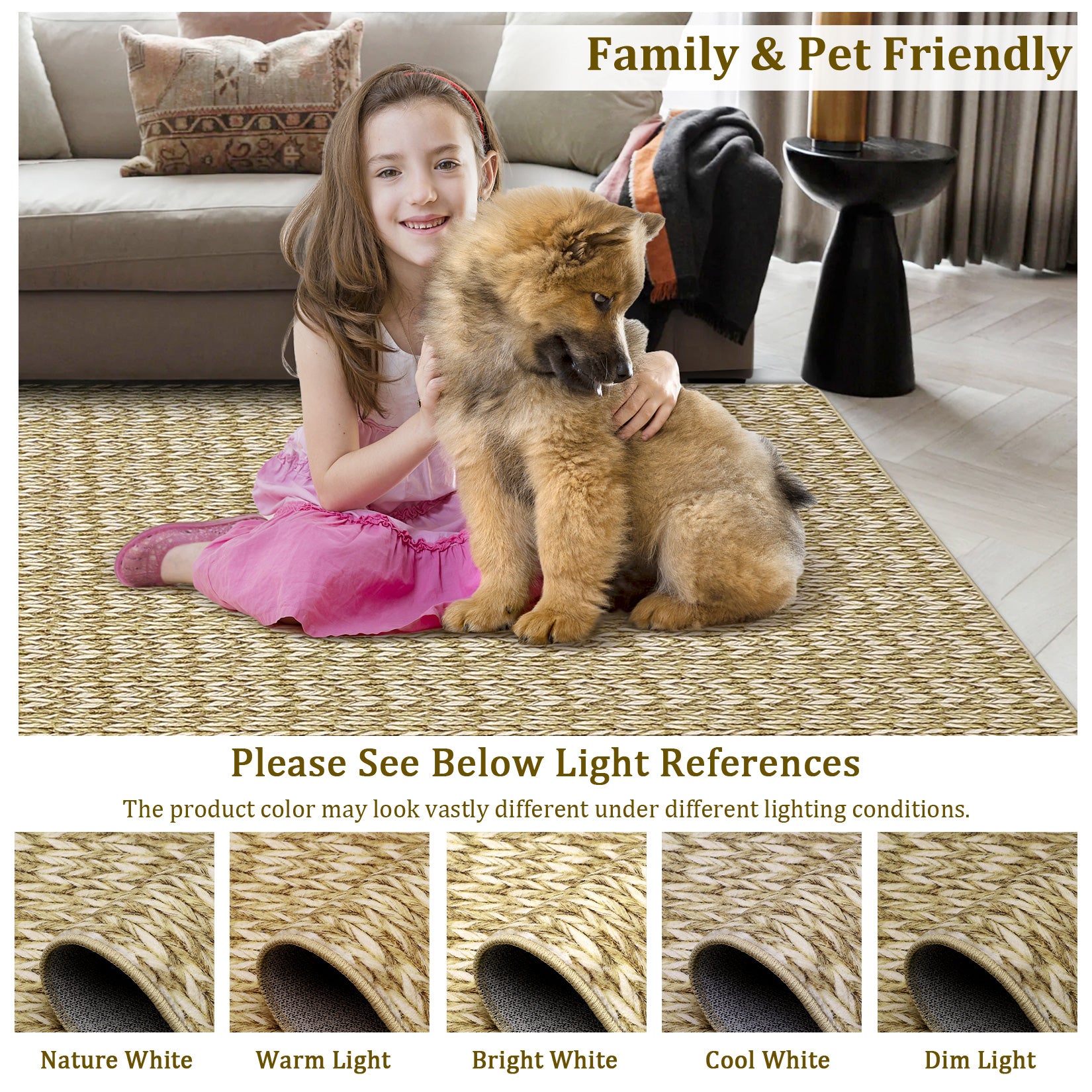 Garvee Modern Camel Oval 3x5 Area Rug Braided Print Floor Cover with Non-Slip Backing, Contemporary Indoor Carpet, Foldable Low Pile Accent Rug for Bedroom, Living Room