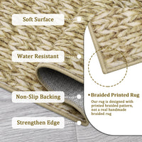 Garvee Modern Camel 5x7 Area Rug Braided Print Floor Cover with Non-Slip Backing, Washable Contemporary Indoor Carpet, Foldable Low Pile Throw Rug for Bedroom, Living Room