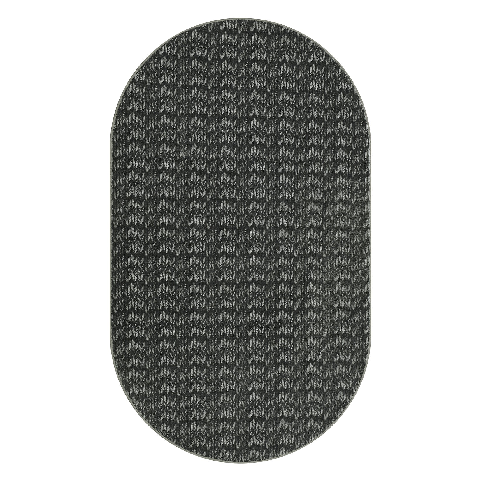 Garvee Modern Black Oval 3x5 Area Rug Braided Print Floor Cover with Non-Slip Backing, Contemporary Indoor Carpet, Foldable Low Pile Accent Rug for Bedroom, Living Room