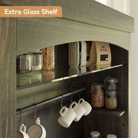 Garvee Farmhouse 72" Buffet Cabinet Coffee Bar Cabinet with LED Lights, Microwave Stand, Wine Rack and Glass Shelf, Dark Oak