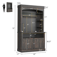 Garvee Farmhouse 72" Buffet Cabinet Coffee Bar Cabinet with LED Lights, Microwave Stand, Wine Rack and Glass Shelf, Dark Oak