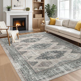 Garvee 9x12 Area Rug for Living Room Washable, Soft Vintage Large Bedroom Rugs Retro Indoor Floor Carpet, Farmhouse Low Pile Non-Slip Accent Rugs for Dining Room, Sage Green Multi - Sage Green Multi