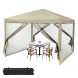 Garvee 10'x10' Canopy Tent, Heavy Duty Pop Up Canopy with Mosquito Netting, Waterproof Easy Up Screen Shelter with Wheeled Bag, Outdoor Instant Sun Shade for Parties, Camping, Events, Khaki - Khaki