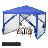 Garvee 10'x10' Canopy Tent, Heavy Duty Pop Up Canopy with Mosquito Netting, Waterproof Easy Up Screen Shelter with Wheeled Bag, Outdoor Instant Sun Shade for Parties, Camping, Events, Royal Blue - Blue