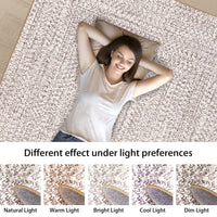 Garvee Beige 10x13 Washable Rug Non Slip Non Shedding Braided Printed (Non-Woven) Floor Mat Non-Slip Low Pile Large Rug Non Shedding Bordered Carpet for Bedroom Kids Playroom
