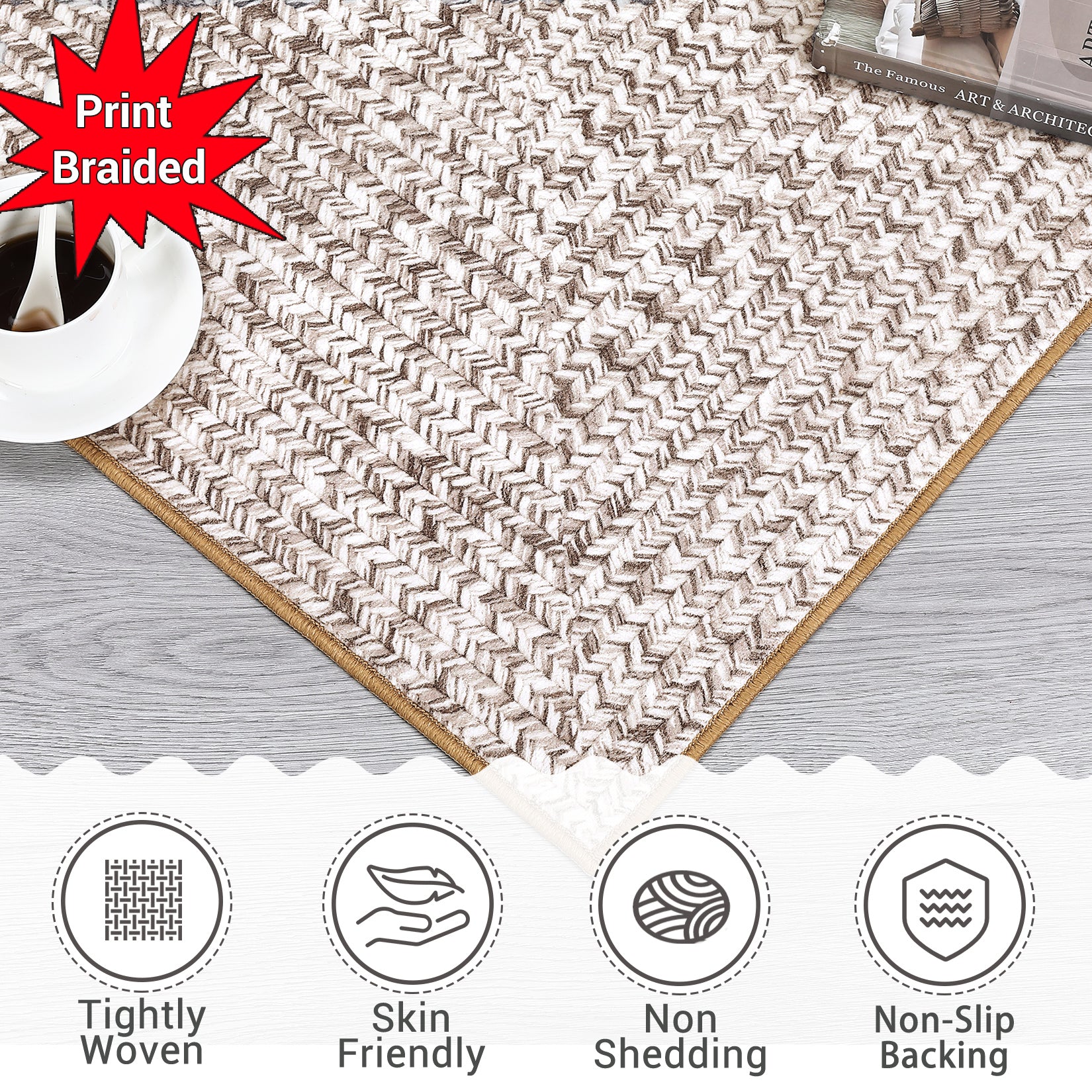 Garvee Washable Runner Rug 2x10 Hallway Runners Braided Distressed Entryway Carpet Beige