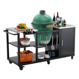 Garvee Big Green Egg Grill Table, Heavy Duty Outdoor Grill Station Prep Table with Storage, Garbage Bag Holder, Hooks, Paper Towel Rack, Wheels for Big Green Egg Accessories, Black