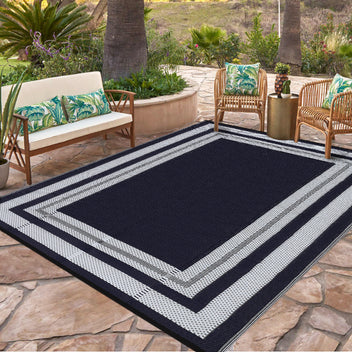 Garvee Outdoor Dark Blue 8x10 Plastic Straw Rug, Waterproof Rug for Patio Reversible Plastic Camping Rugs Straw Patio Rug for Camping Porch Deck Backyard Camper Balcony Picnic Panel