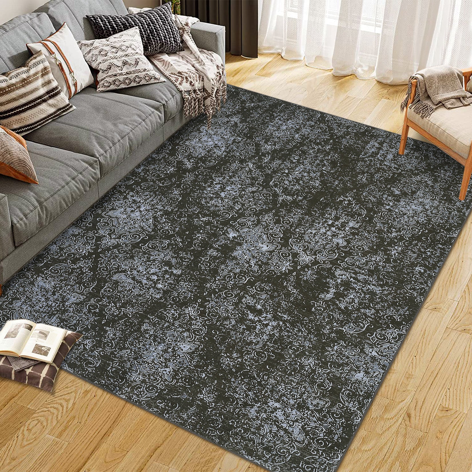 Garvee Bedroom Rug Washable Area Rug Non Slip Low Pile Boho Floral Small Carpet for Bedroom Bedside Soft Paisley Design