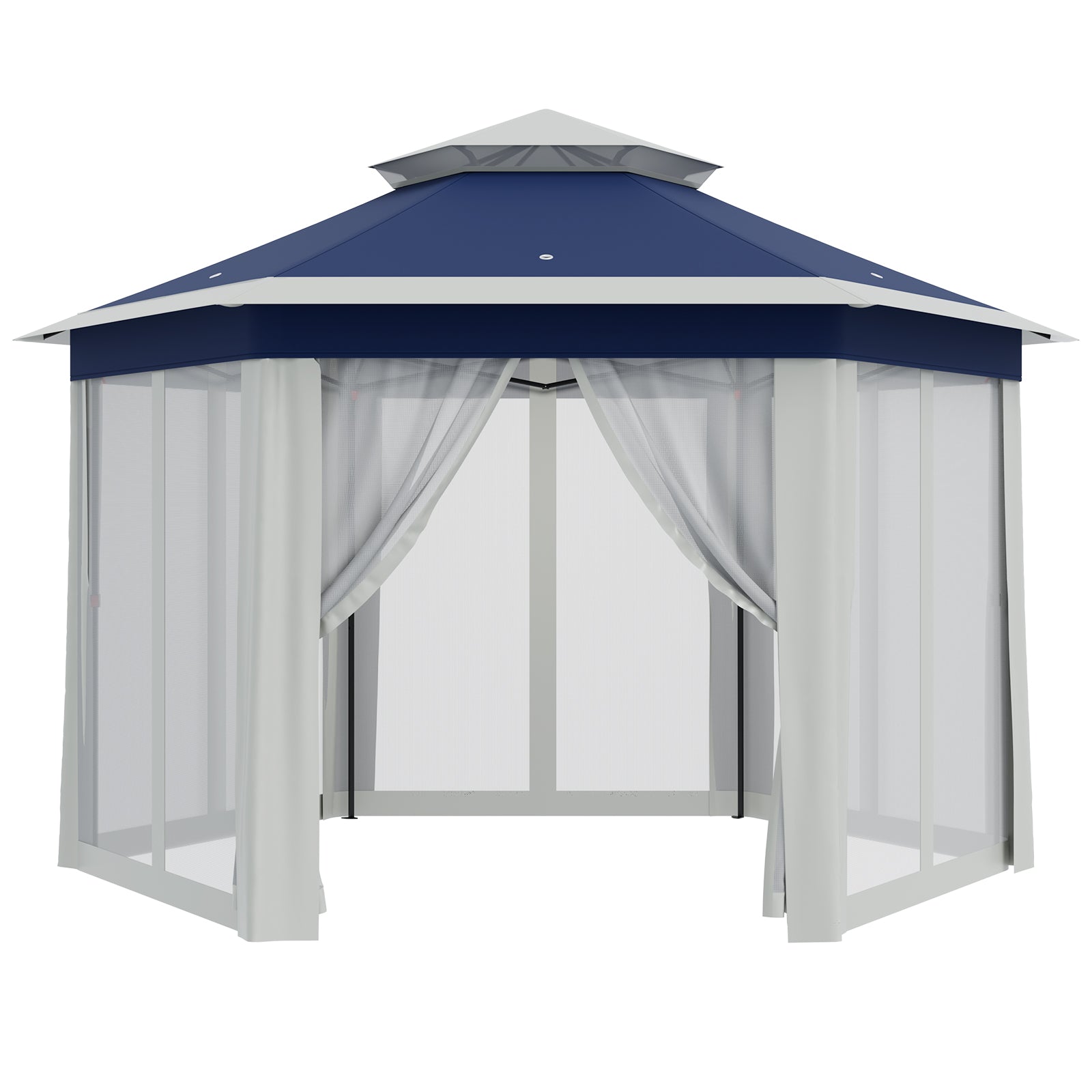 Garvee 13'x13' Pop Up Screen Tent with Mosquito Netting for Outdoor Patio Pavilion Hexagonal Sun Shelter Blue