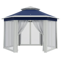 Garvee 13'x13' Pop Up Screen Tent with Mosquito Netting for Outdoor Patio Pavilion Hexagonal Sun Shelter Blue