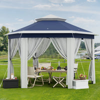Garvee 13'x13' Pop Up Screen Tent with Mosquito Netting for Outdoor Patio Pavilion Hexagonal Sun Shelter Blue